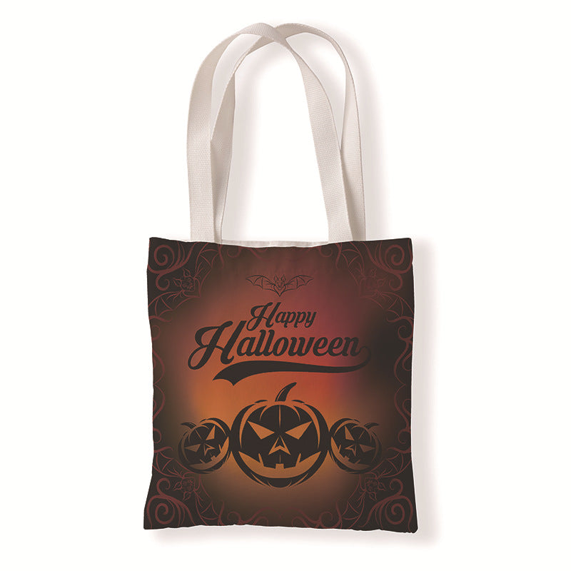 Bolsa de lona con estampado de calabaza y murciélago de Halloween con dibujos animados