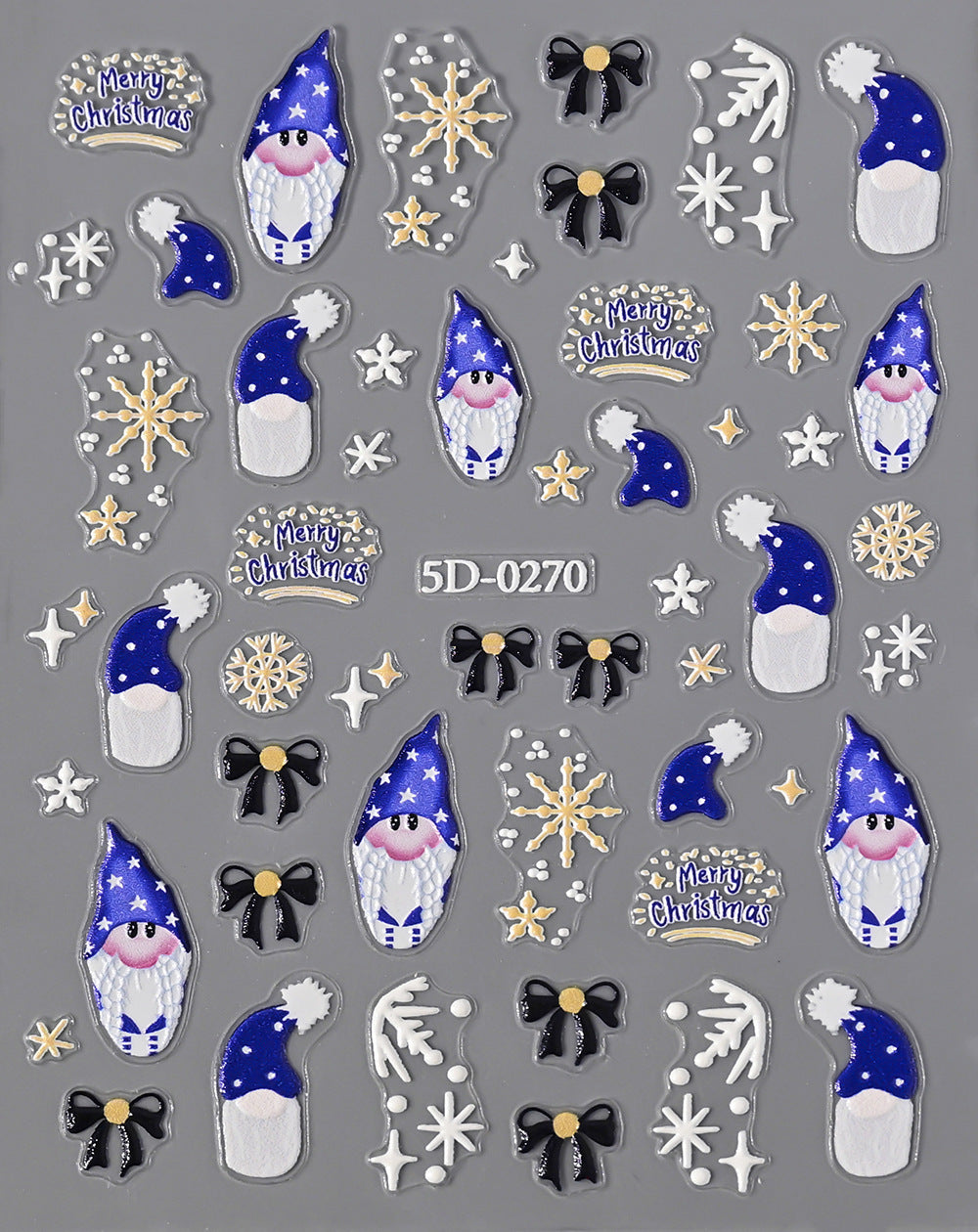 Pegatinas para uñas con relieve navideño de Papá Noel, muñeco de nieve y copos de nieve