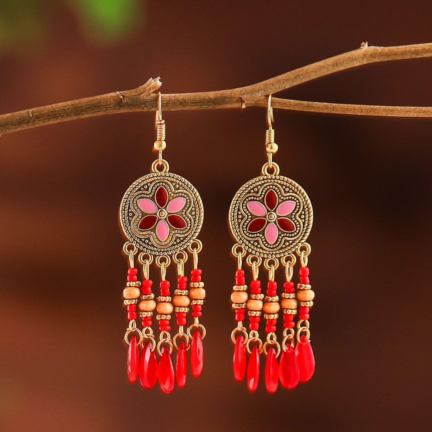 Pendientes con borlas retro de estilo étnico bohemio