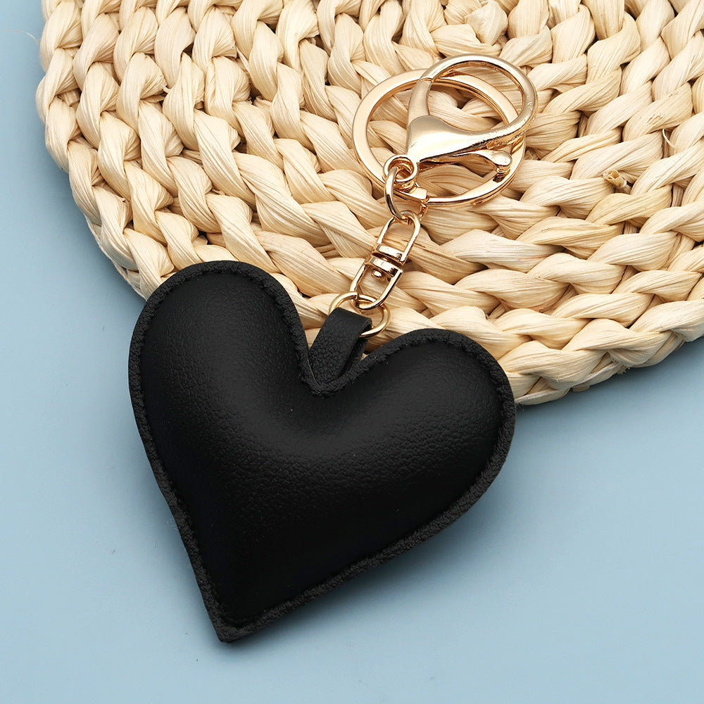 Women Fashion Creative Solid Color Leather Heart-Shaped Bag Pendant Keychain