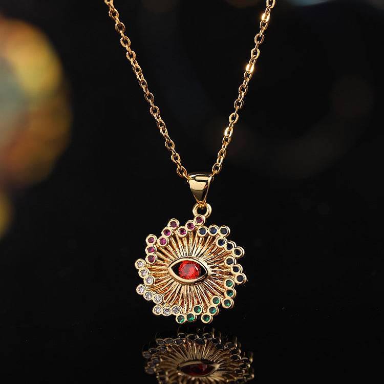 Collar con colgante de ojo de diablo de circonita multicolor para mujer