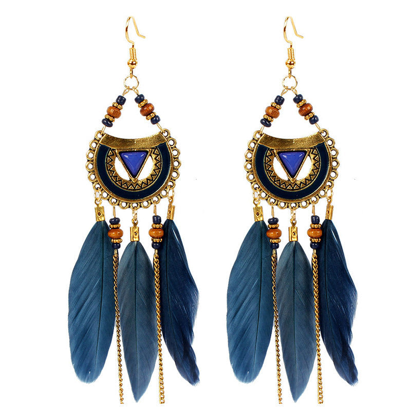 High-Value Feather Bohemian Long Tassel Earrings