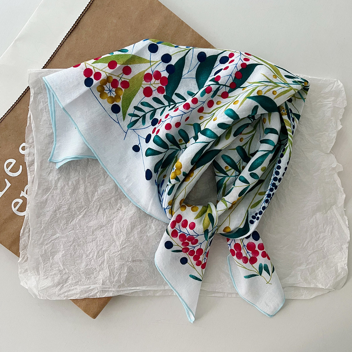 Bufanda de seda cuadrada con estampado floral informal para mujer, accesorio de moda de algodón