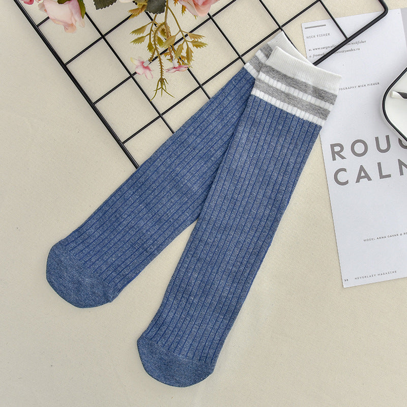 Calcetines de algodón apilados para mujer, color liso, grosor medio