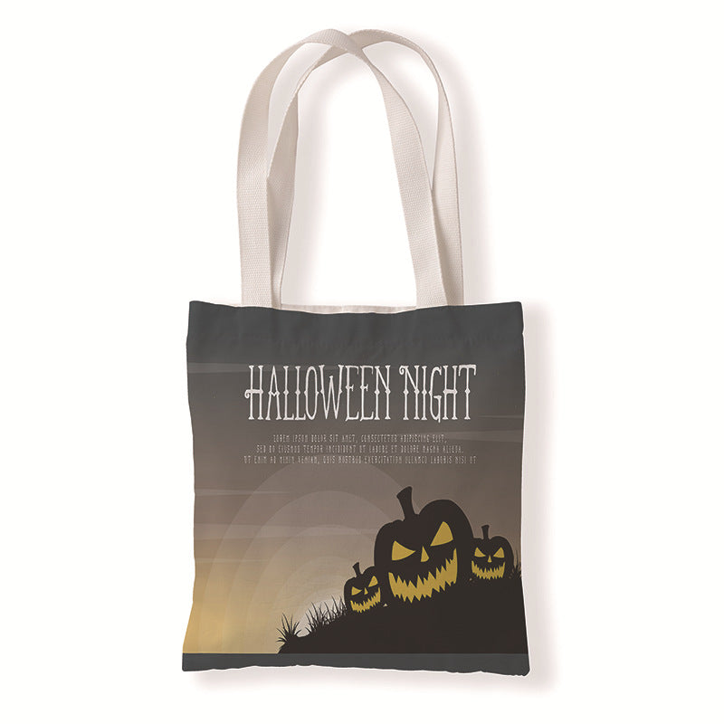 Bolsa de lona con estampado de calabaza y murciélago de Halloween con dibujos animados
