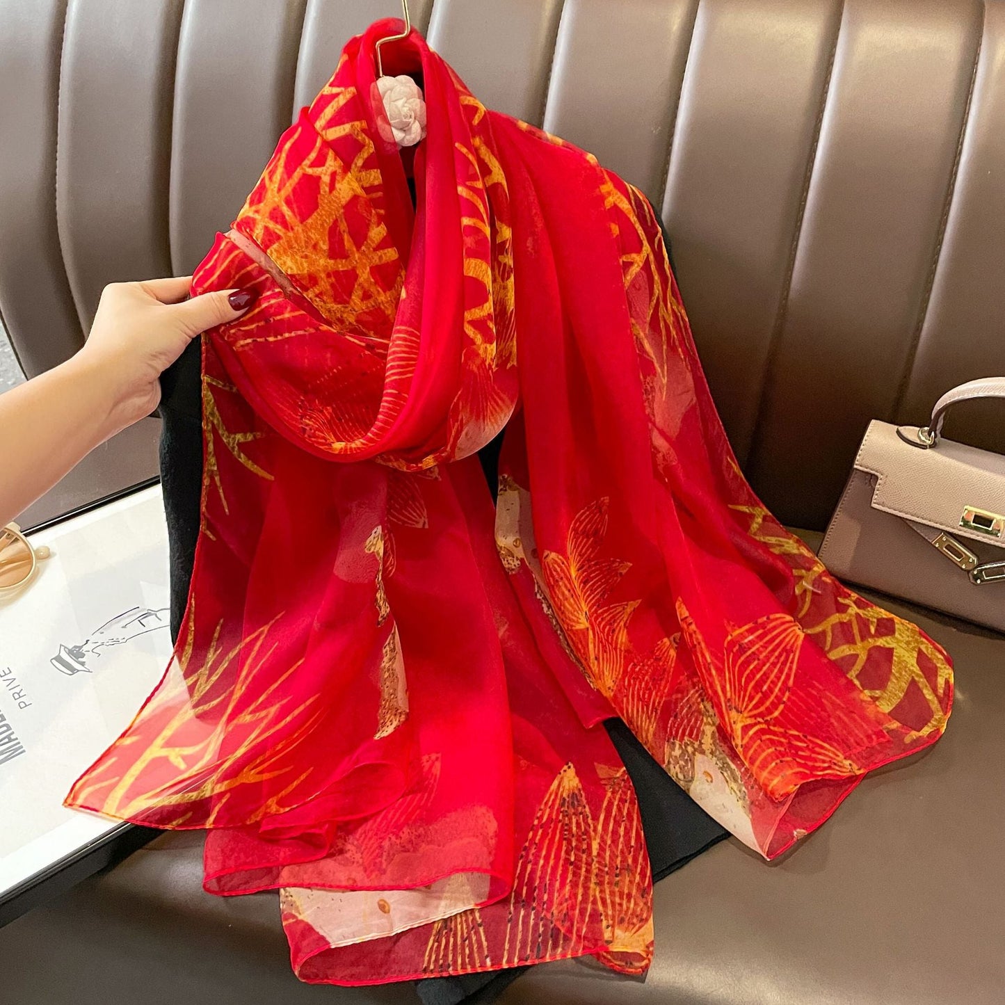 Bufanda de malla con estampado floral de moda de verano para mujer