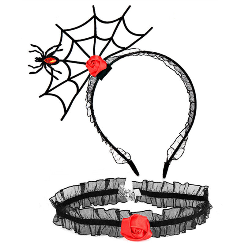 Ensemble de bijoux ras du cou en dentelle avec bandeau en toile d'araignée noire pour femme, idéal pour Halloween
