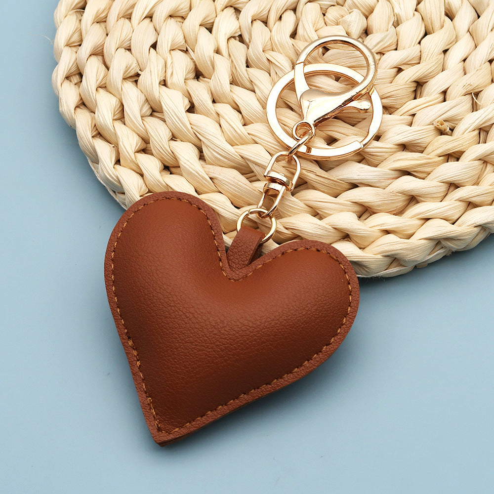 Women Fashion Creative Solid Color Leather Heart-Shaped Bag Pendant Keychain