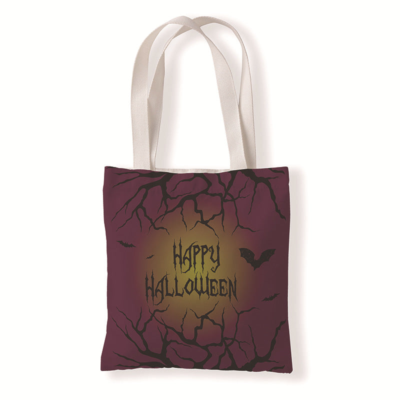 Bolsa de lona con diseño de calabaza y murciélago de Halloween