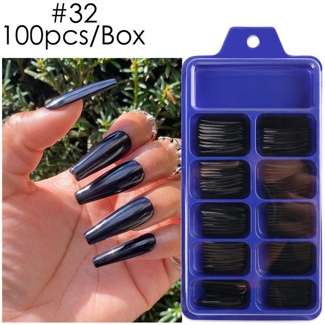 Uñas postizas con diseño de caja azul y pegatinas completas para usar en ballet largo