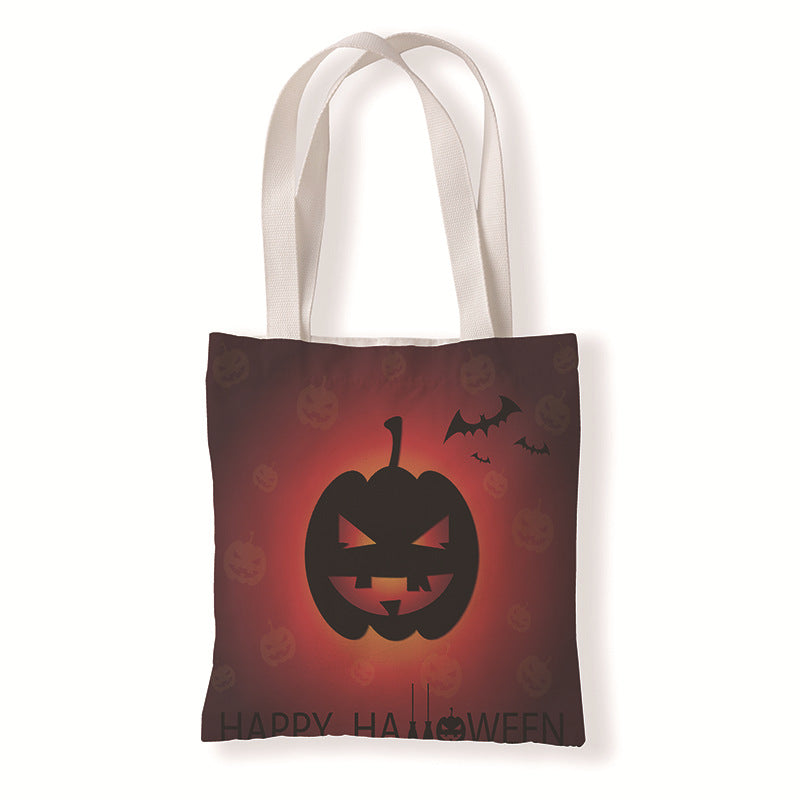Bolsa de lona con estampado de calabaza y murciélago de Halloween con dibujos animados