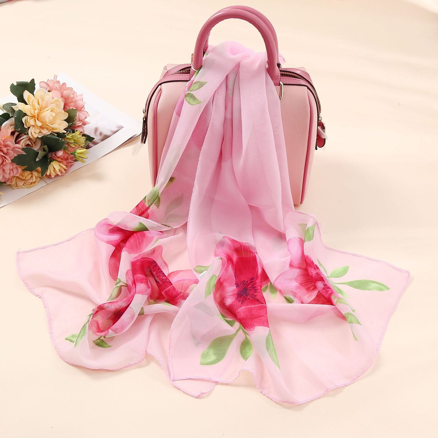 Elegante bufanda larga con estampado de flores para mujer