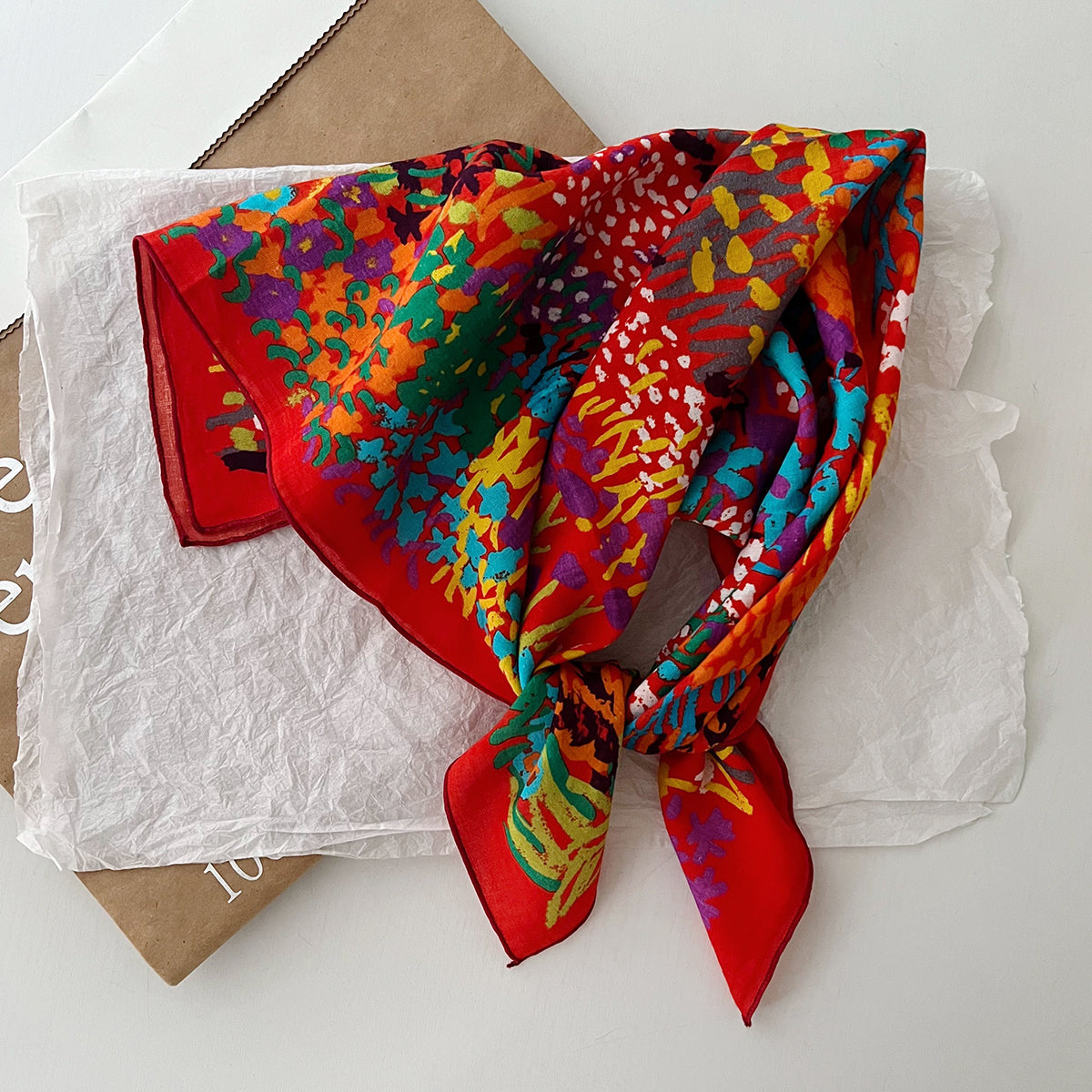 Bufanda de seda cuadrada con estampado floral informal para mujer, accesorio de moda de algodón
