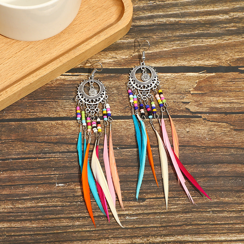 High-Value Feather Bohemian Long Tassel Earrings