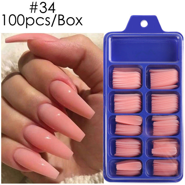 Uñas postizas con diseño de caja azul y pegatinas completas para usar en ballet largo