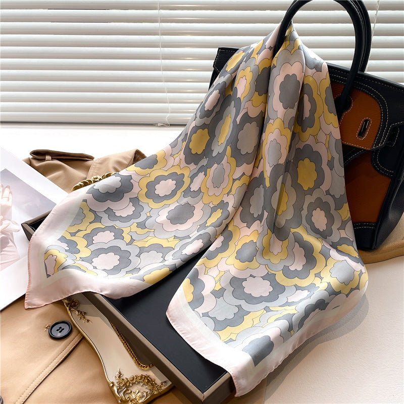 Foulard en satin à fleurs de pivoine pour femme, printemps et été