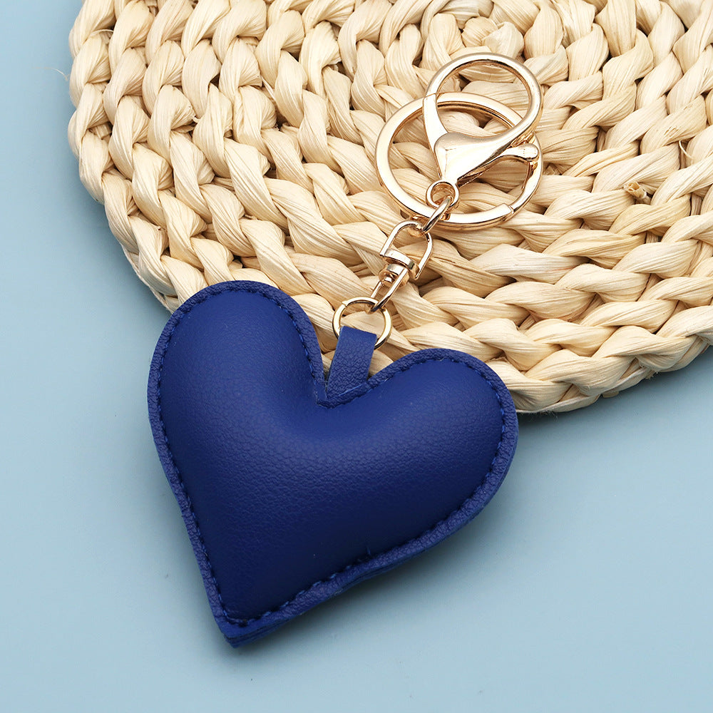 Women Fashion Creative Solid Color Leather Heart-Shaped Bag Pendant Keychain