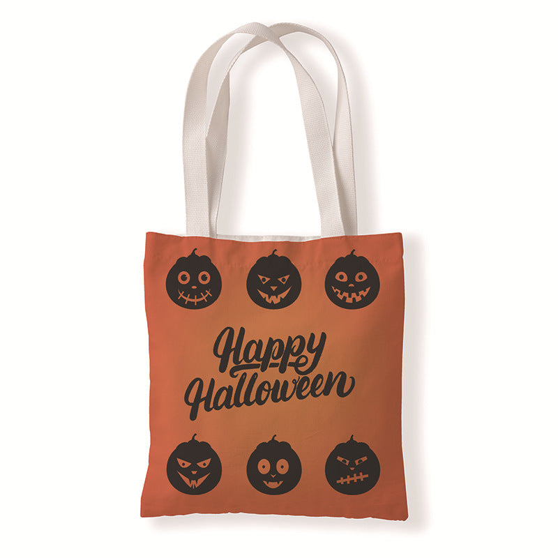 Bolsa de lona con estampado de calabaza y murciélago de Halloween con dibujos animados