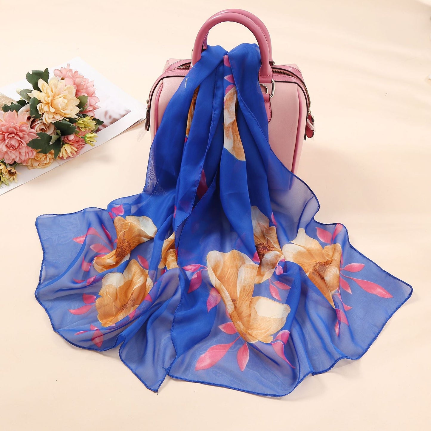 Elegante bufanda larga con estampado de flores para mujer