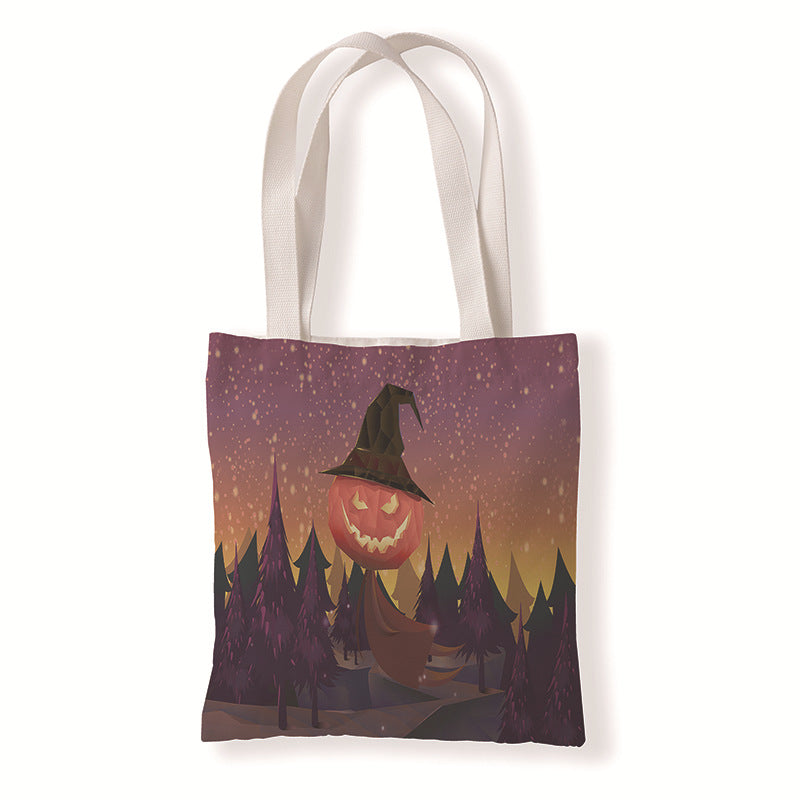 Bolsa de lona con diseño de calabaza y murciélago de Halloween