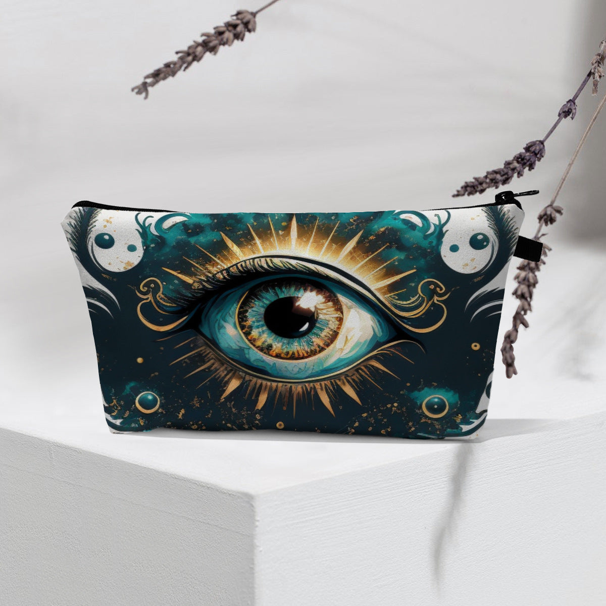 Bolsa de cosméticos portátil con diseño de mal de ojo para mujer