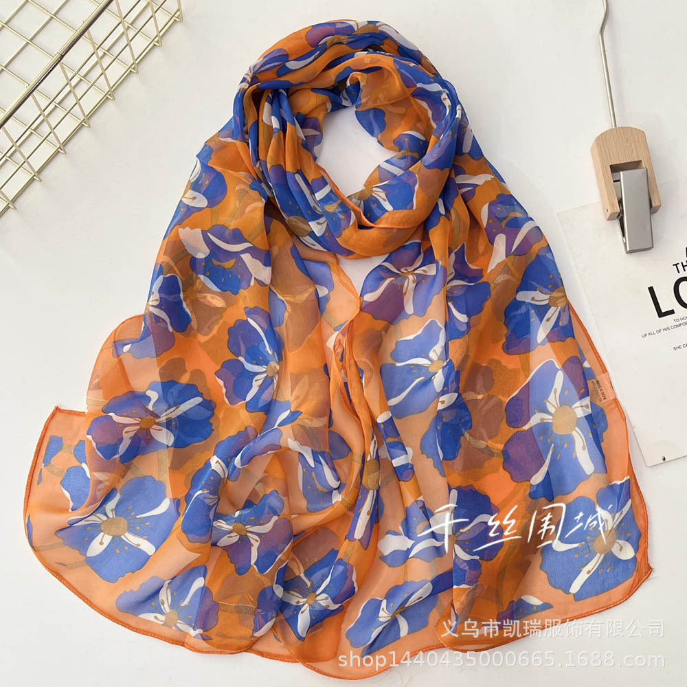 Bufanda con estampado de flor de ciruelo suave de Easide Beach con protector solar de verano