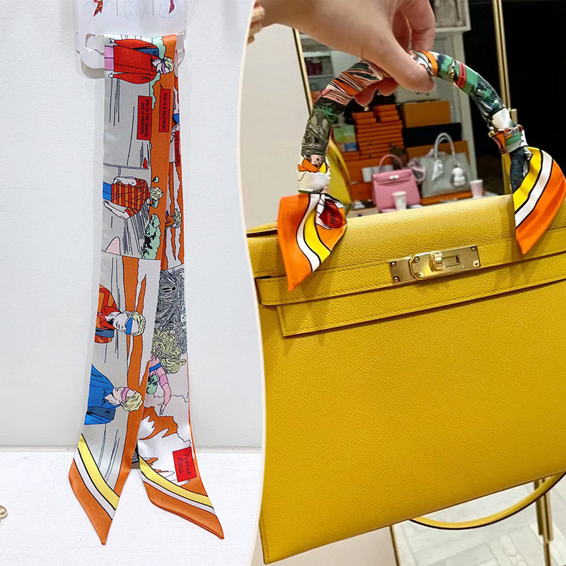 Fashion Printed Ribbon Tie Bag Handle Scarf