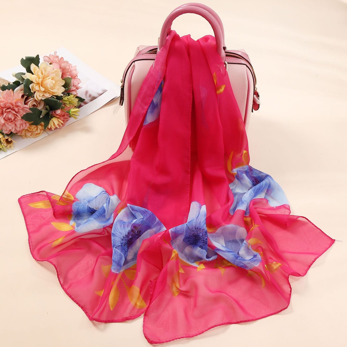 Elegante bufanda larga con estampado de flores para mujer