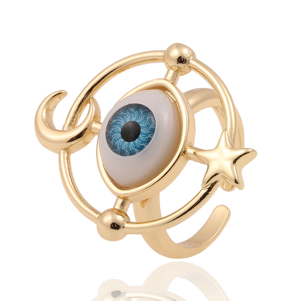 Anillos creativos de moda con diseño de ojo malvado bañados en cobre para mujer