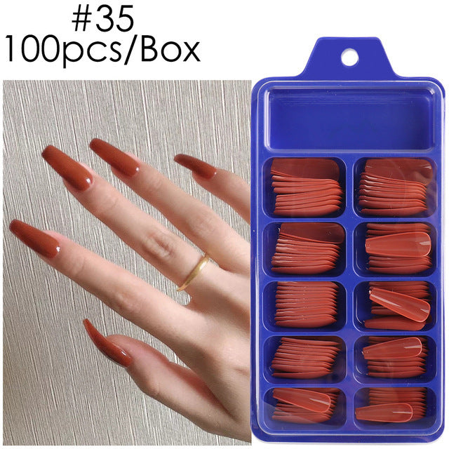 Uñas postizas con diseño de caja azul y pegatinas completas para usar en ballet largo