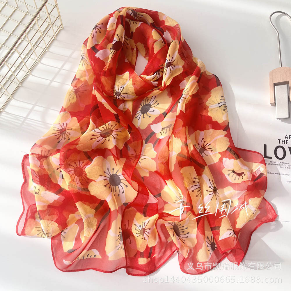 Bufanda con estampado de flor de ciruelo suave de Easide Beach con protector solar de verano