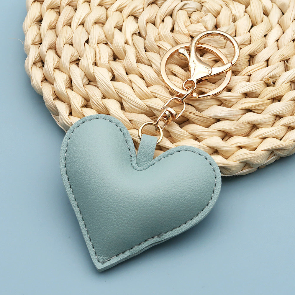Women Fashion Creative Solid Color Leather Heart-Shaped Bag Pendant Keychain
