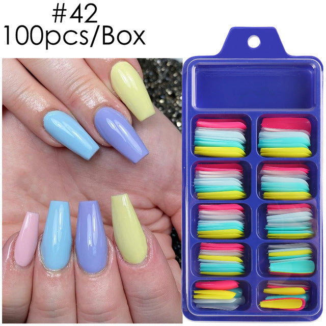 Uñas postizas con diseño de caja azul y pegatinas completas para usar en ballet largo