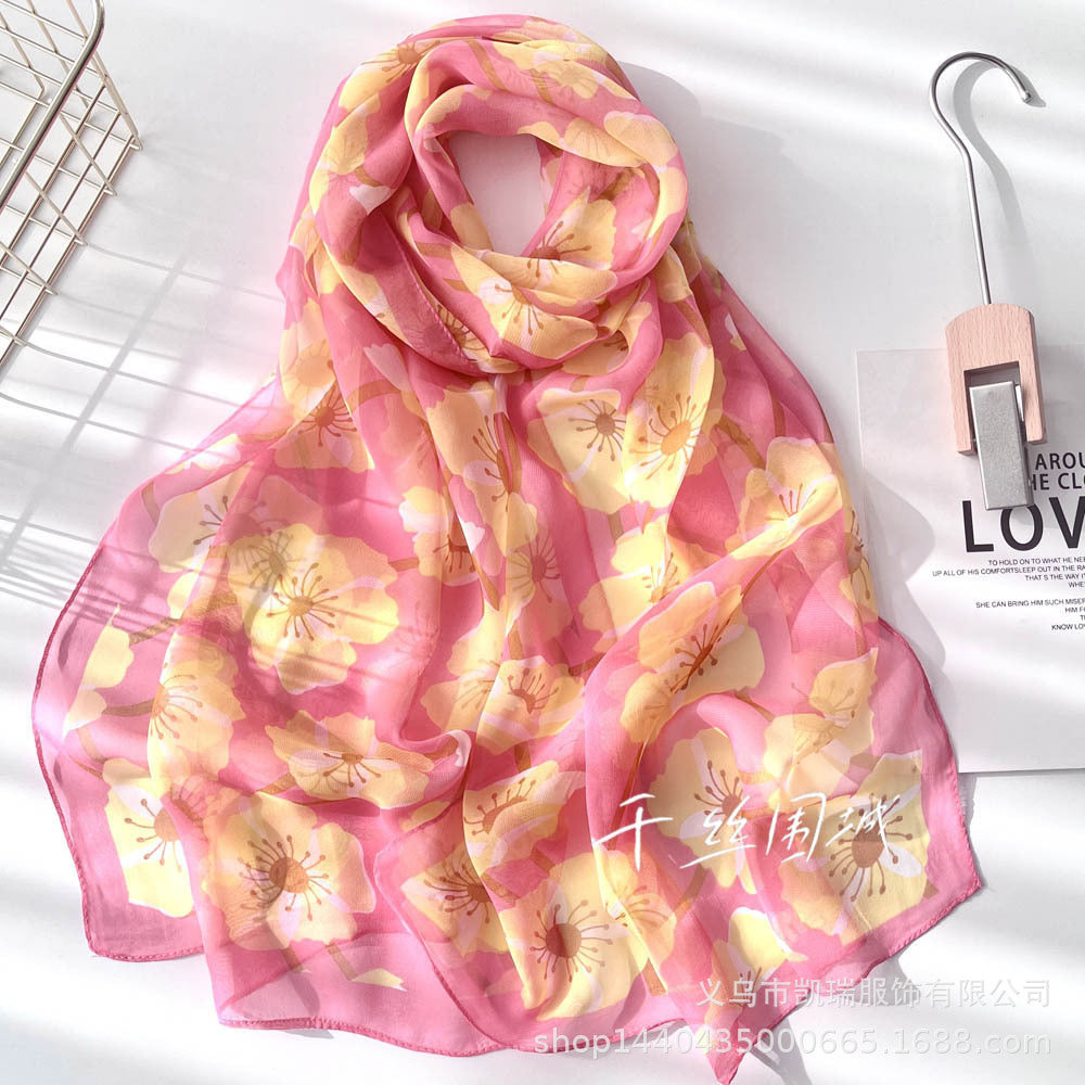Bufanda con estampado de flor de ciruelo suave de Easide Beach con protector solar de verano