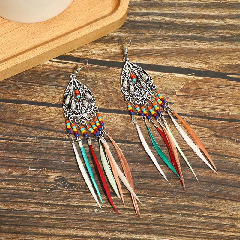 High-Value Feather Bohemian Long Tassel Earrings