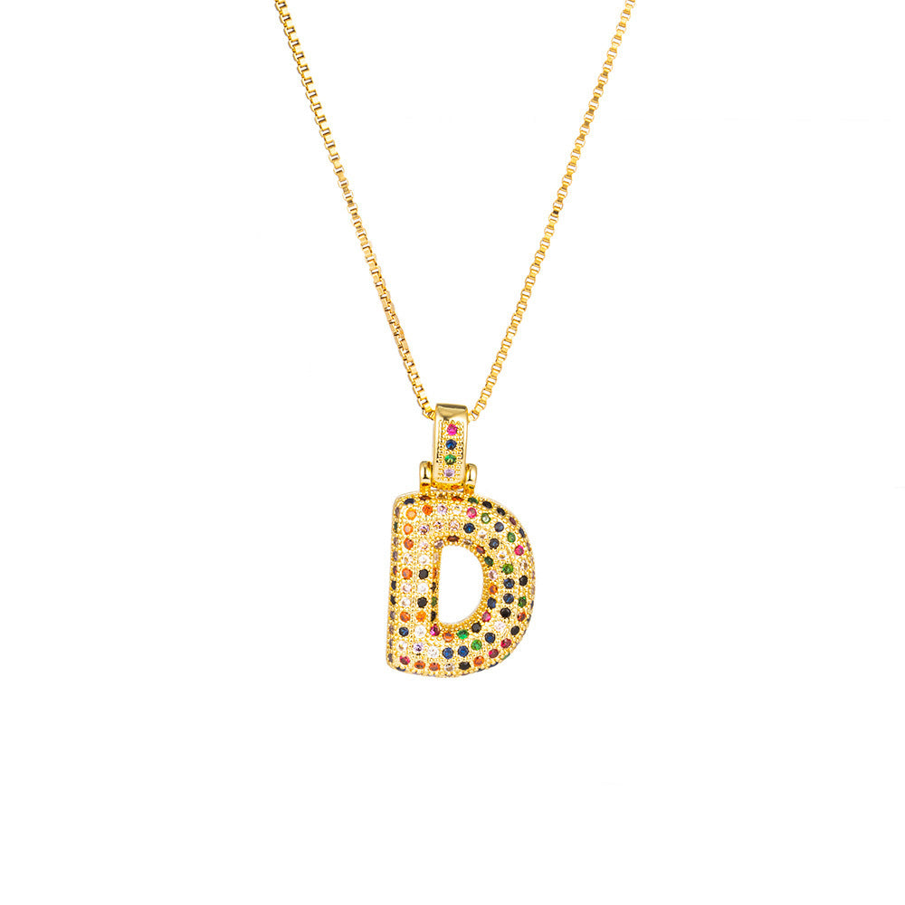 Women Multicolor Zircon Gold Alphabet Pendant Necklace Fashion Jewelry