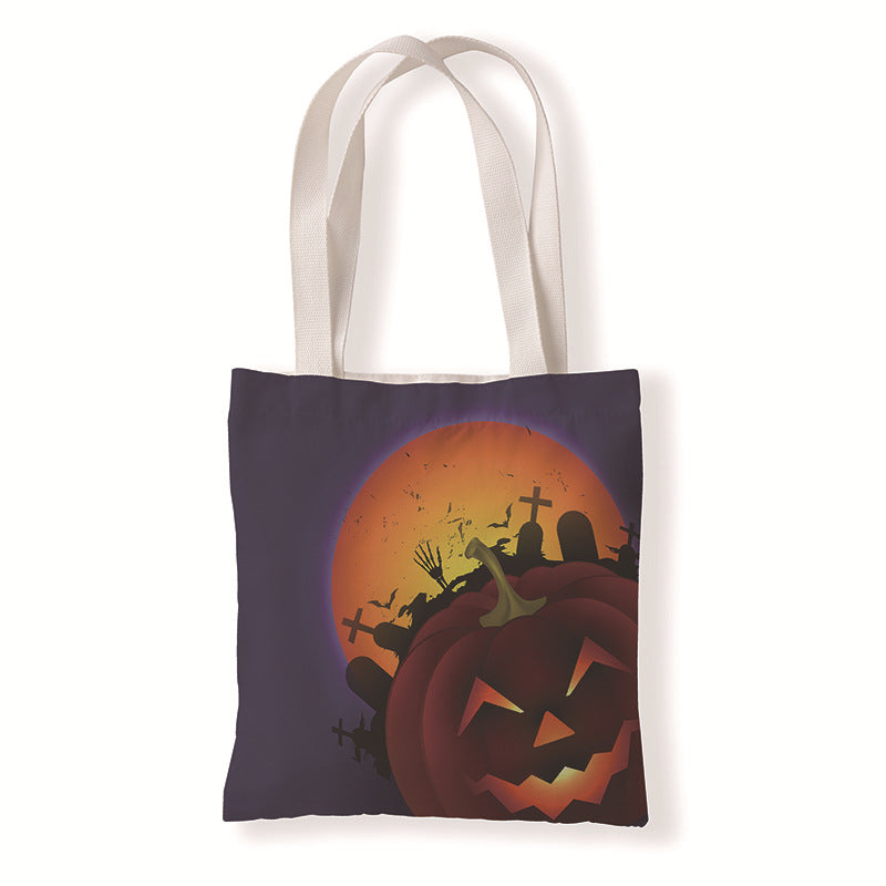 Bolsa de lona con diseño de calabaza y murciélago de Halloween