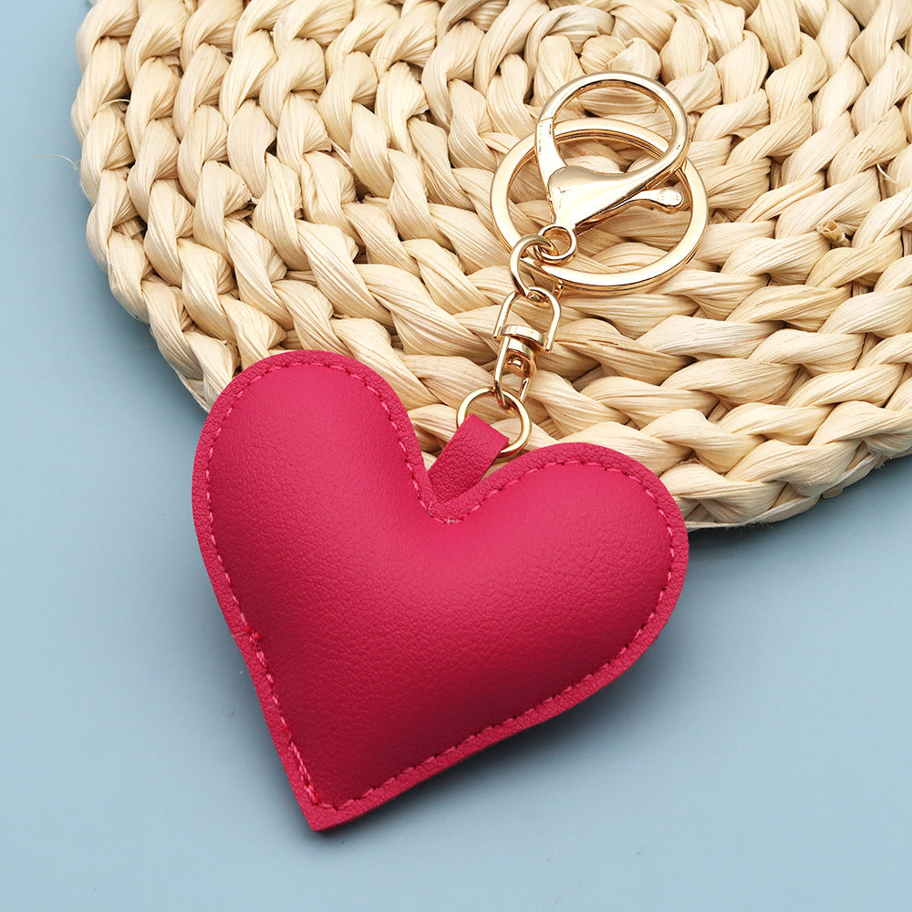 Women Fashion Creative Solid Color Leather Heart-Shaped Bag Pendant Keychain