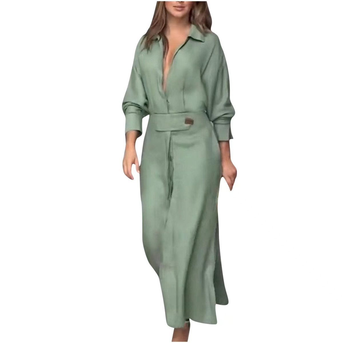Women Fashion Elegant Solid Color Dress with Shirt Collar