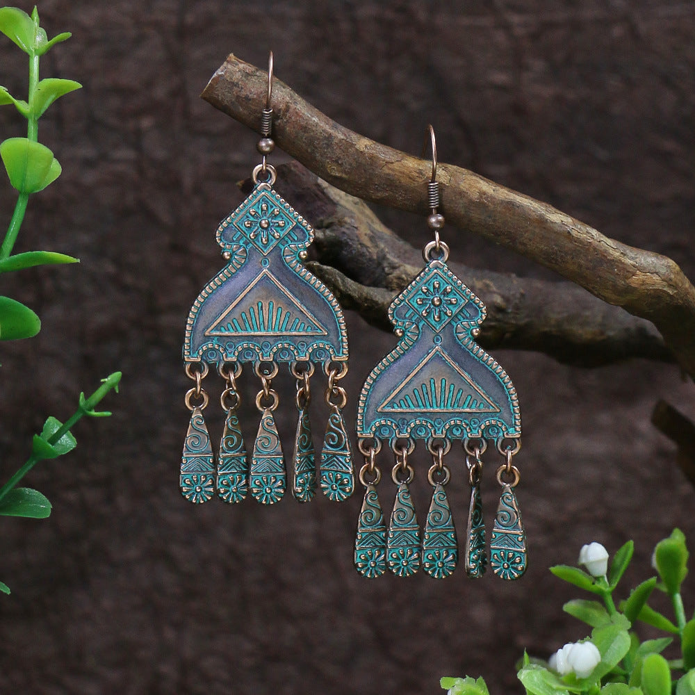 Boucles d'oreilles à pampilles turquoise de style ethnique bohème