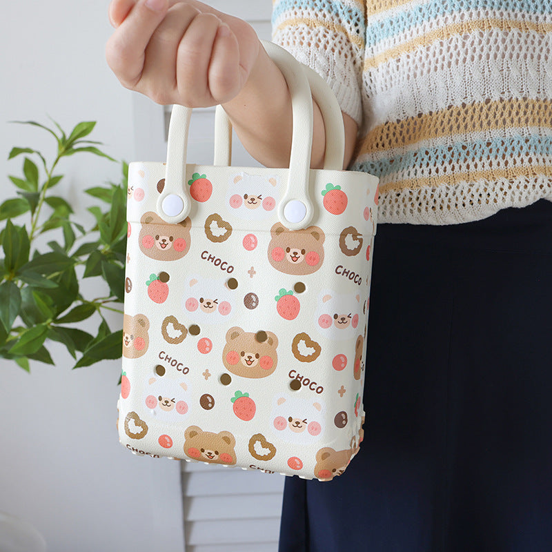 Sac à trou imprimé dessin animé tendance, sac en gelée EVA pour femmes et enfants