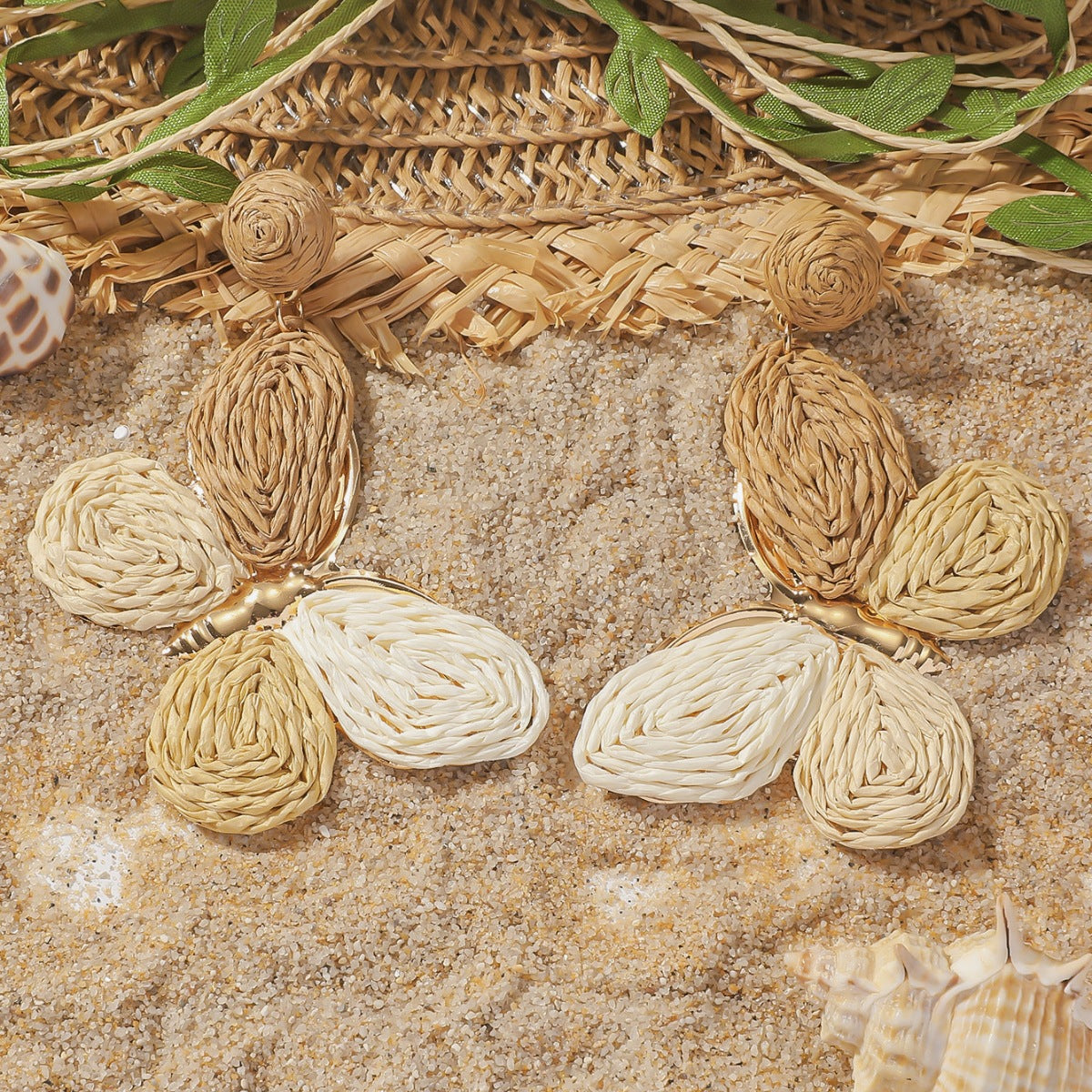 Women Fashion Boho Multicolor Raffia Grass Butterfly Earrings
