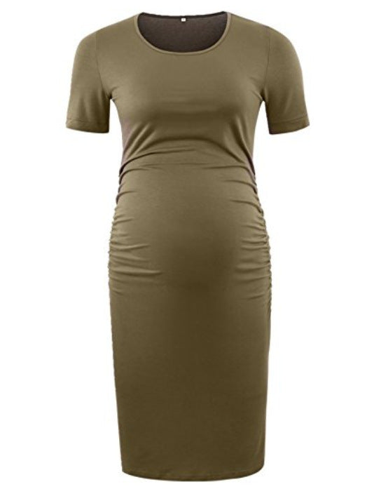 Casual Solid Color Short Sleeve Dress for Moms