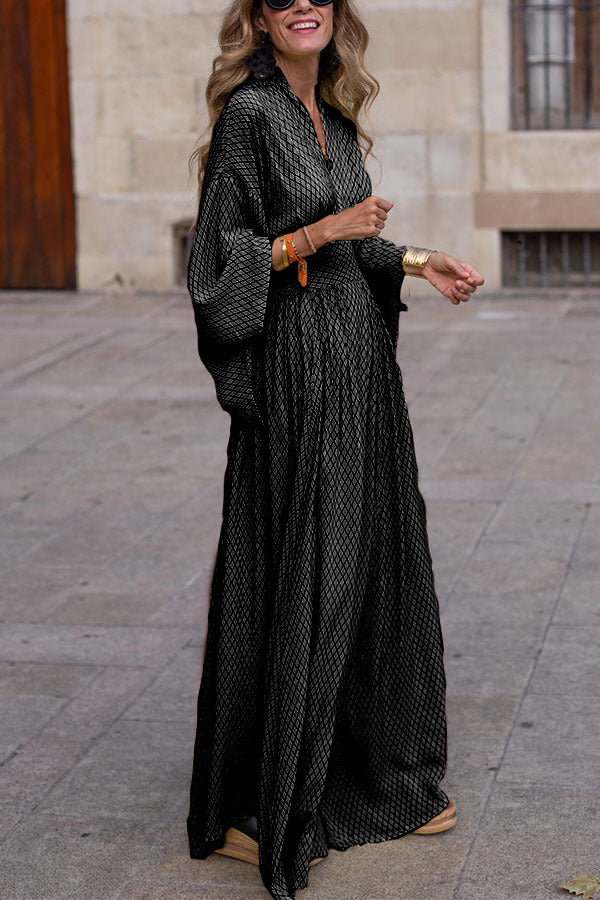 Vestido informal de cuello en V con cuadrícula de color liso a la moda para mujer