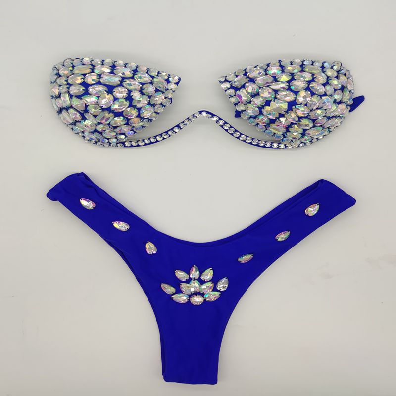 Traje de baño bikini sexy con diamantes de imitación a la moda para mujer