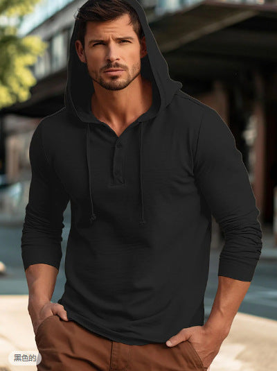 Sudadera con capucha deportiva informal de manga larga en color liso para hombre