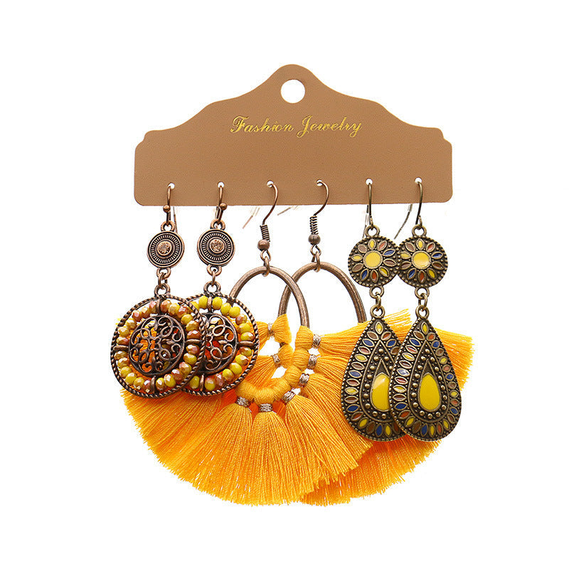 Conjunto de pendientes con borlas creativas retro de estilo étnico bohemio