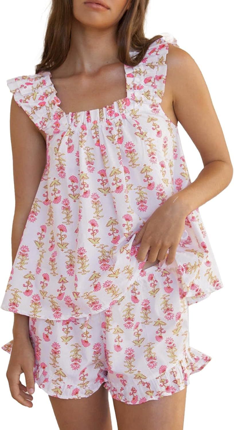 Women Floral Breathable Sleeveless Pajama Set