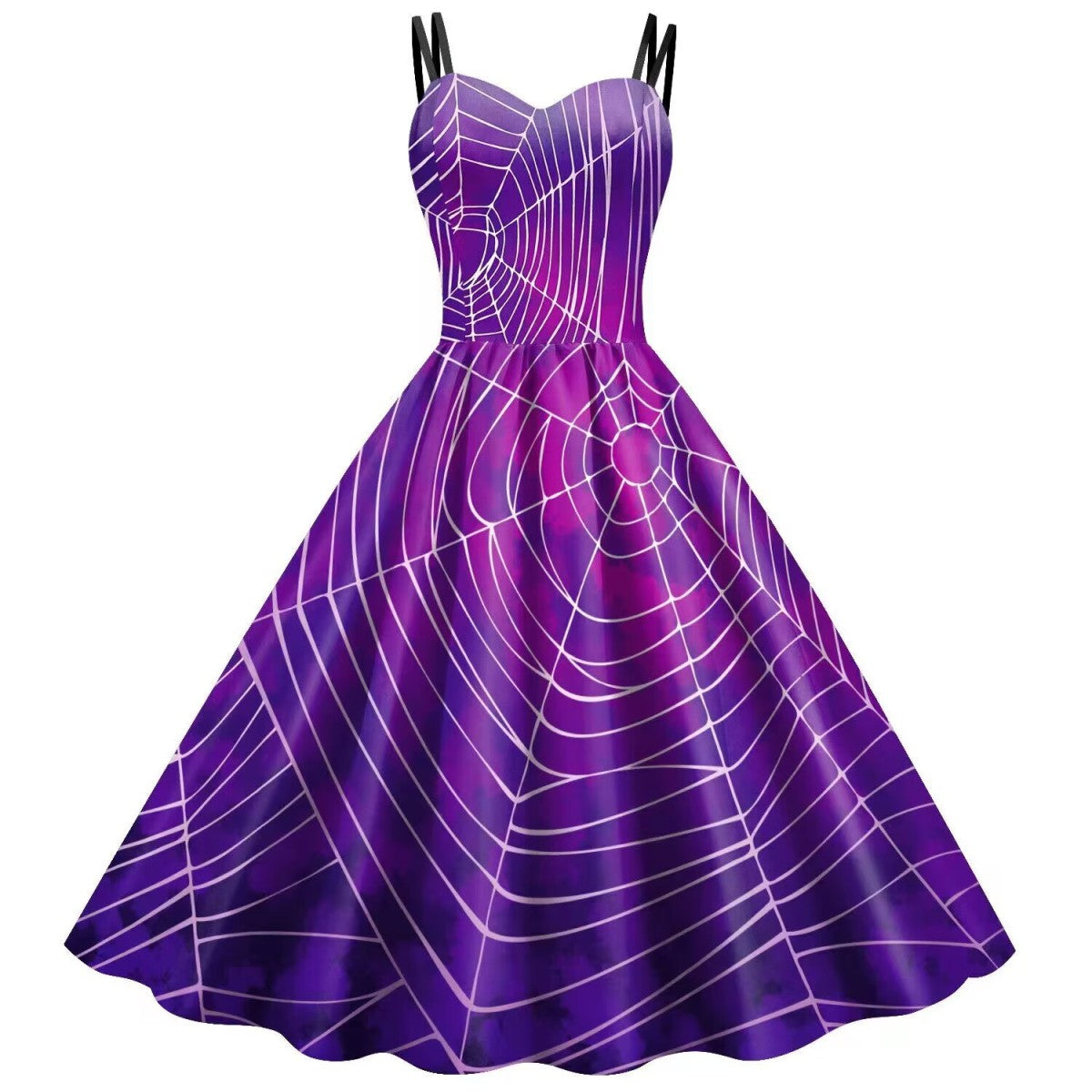Halloween Women Fashion Vintage Skull Dress With Web Print