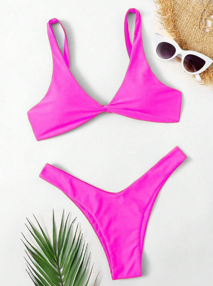 Women Sexy Solid Color Nylon Bikini with Sleeveless Design
